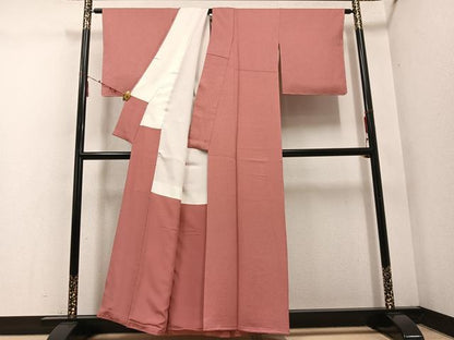 平和屋着物●上質な色無地　真赭色　正絹　逸品　AABE1241ph