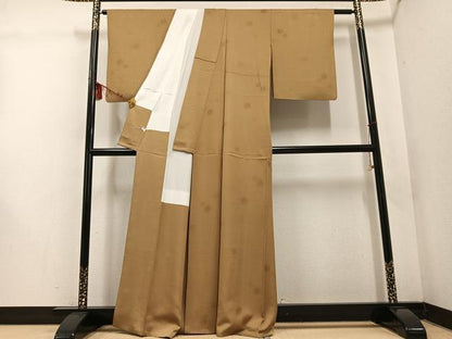 平和屋着物●上質な色無地　花尽くし　黄橡色　正絹　逸品　AABE1249ph