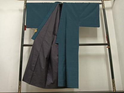 平和屋着物●男性　紬　アンサンブル　色無地　褐返し色　正絹　逸品　AABE1253ph