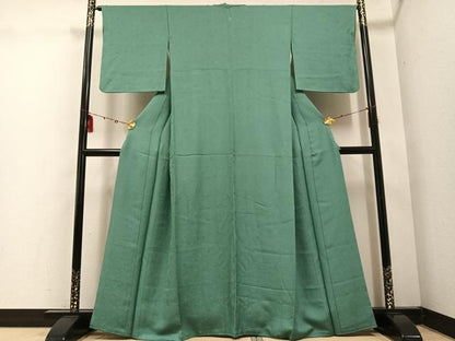 平和屋着物●上質な色無地　花地紋　青磁色　正絹　逸品　AABE1254ph