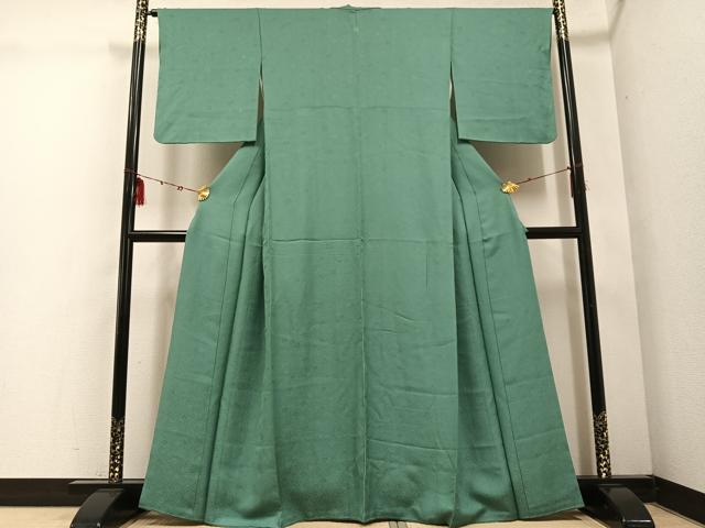 平和屋着物●上質な色無地　花地紋　青磁色　正絹　逸品　AABE1254ph