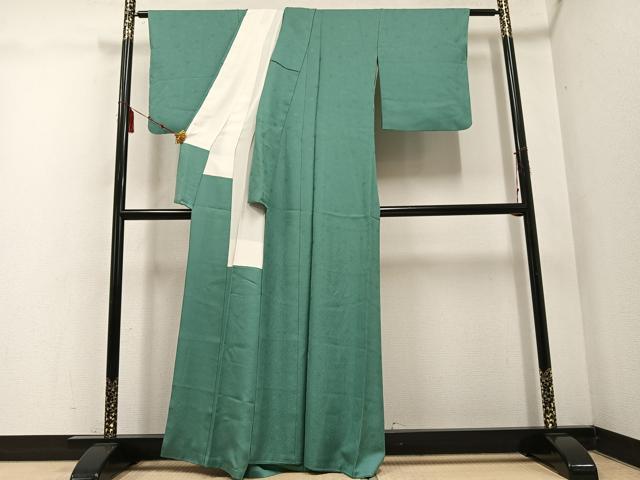 平和屋着物●上質な色無地　花地紋　青磁色　正絹　逸品　AABE1254ph