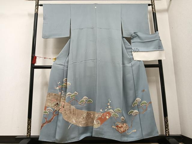 平和屋着物●豪華色留袖 作家物 駒刺繍 松竹梅草花文 金彩 井藤正製 反端付き 正絹 逸品 AABE1258ph
