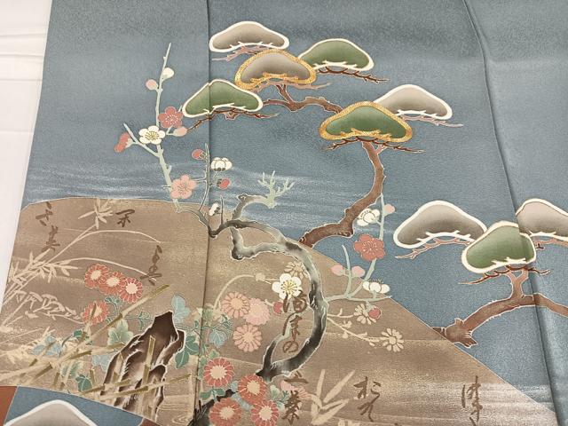 平和屋着物●豪華色留袖 作家物 駒刺繍 松竹梅草花文 金彩 井藤正製 反端付き 正絹 逸品 AABE1258ph