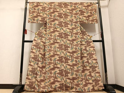 平和屋着物●上質な小紋　型染め　舞蝶草木文　正絹　逸品　AABE1260ph