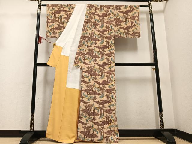 平和屋着物●上質な小紋　型染め　舞蝶草木文　正絹　逸品　AABE1260ph