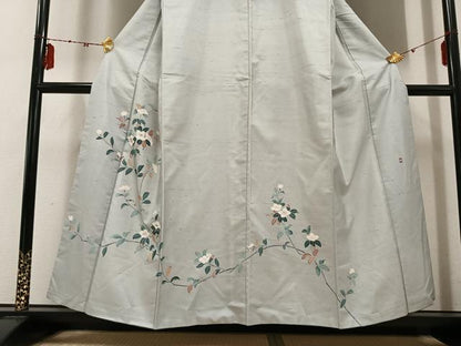 平和屋着物●訪問着　友禅　作家物　紬地　枝花文　正絹　逸品　AABE1267ph