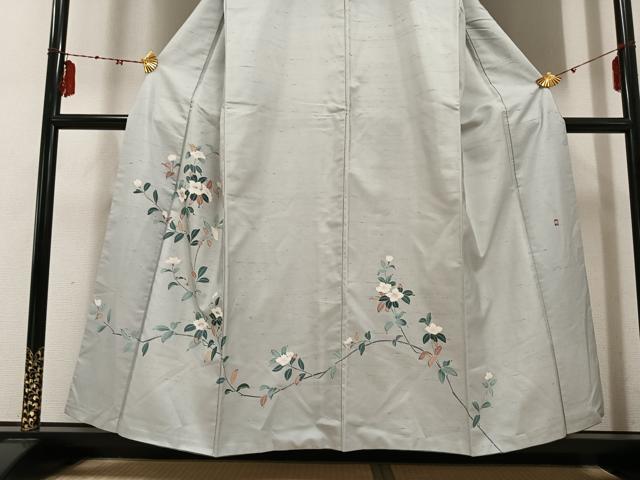 平和屋着物●訪問着　友禅　作家物　紬地　枝花文　正絹　逸品　AABE1267ph