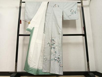 平和屋着物●訪問着　友禅　作家物　紬地　枝花文　正絹　逸品　AABE1267ph