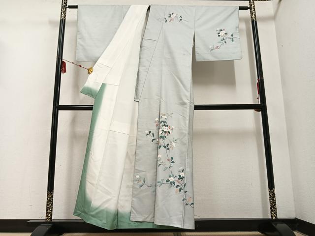 平和屋着物●訪問着　友禅　作家物　紬地　枝花文　正絹　逸品　AABE1267ph
