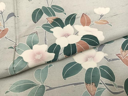 平和屋着物●訪問着　友禅　作家物　紬地　枝花文　正絹　逸品　AABE1267ph