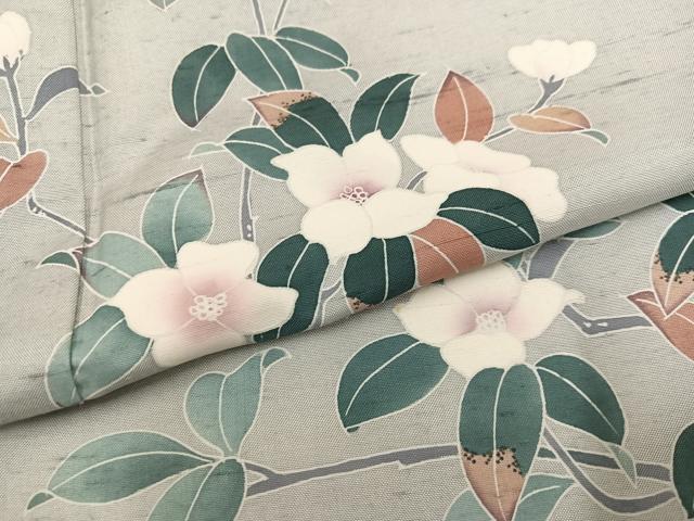 平和屋着物●訪問着　友禅　作家物　紬地　枝花文　正絹　逸品　AABE1267ph