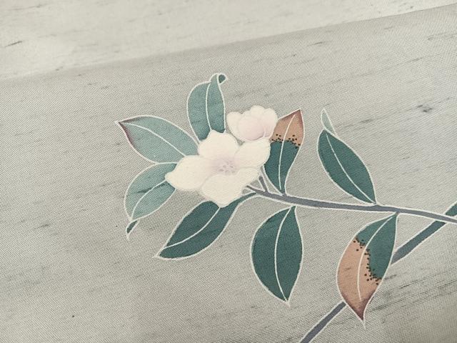 平和屋着物●訪問着　友禅　作家物　紬地　枝花文　正絹　逸品　AABE1267ph