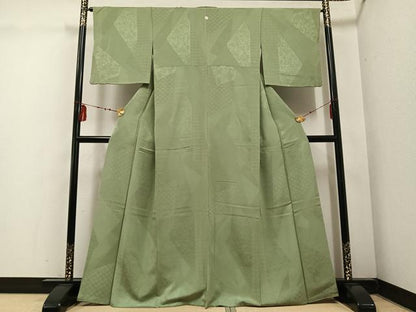平和屋着物●上質な色無地　吉祥花地紋　柳茶色　正絹　逸品　AABE1270ph