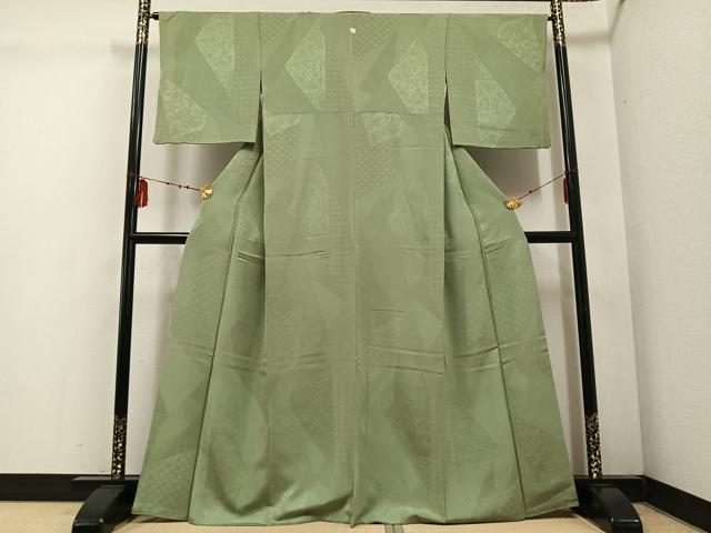 平和屋着物●上質な色無地　吉祥花地紋　柳茶色　正絹　逸品　AABE1270ph