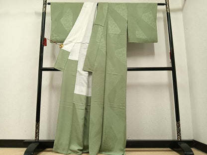 平和屋着物●上質な色無地　吉祥花地紋　柳茶色　正絹　逸品　AABE1270ph