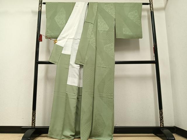 平和屋着物●上質な色無地　吉祥花地紋　柳茶色　正絹　逸品　AABE1270ph
