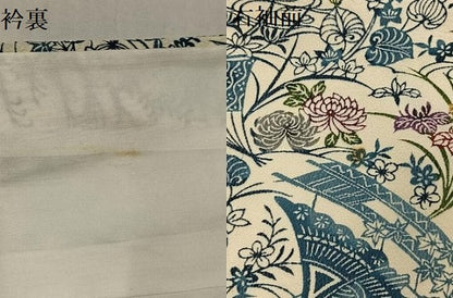 平和屋着物●上質な小紋　型染め　風景草花文　鬼しぼ縮緬　正絹　逸品　AABE1272ph