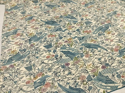 平和屋着物●上質な小紋　型染め　風景草花文　鬼しぼ縮緬　正絹　逸品　AABE1272ph