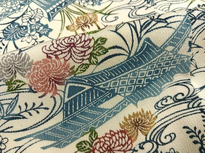 平和屋着物●上質な小紋　型染め　風景草花文　鬼しぼ縮緬　正絹　逸品　AABE1272ph