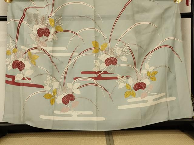 平和屋着物＊夏物　訪問着　絽　駒刺繍　枝葉文　銀彩　正絹　逸品　AABE1284jd 平和屋着物＊夏物 訪問着 絽 駒刺繍 枝葉文 銀彩 正絹 逸品