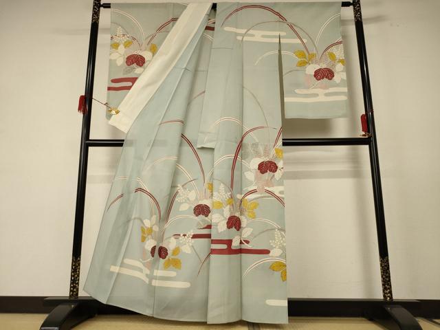 平和屋着物＊夏物　訪問着　絽　駒刺繍　枝葉文　銀彩　正絹　逸品　AABE1284jd 平和屋着物＊夏物 訪問着 絽 駒刺繍 枝葉文 銀彩 正絹 逸品