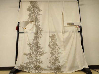 平和屋着物＊夏物 訪問着 白山紬 草花文 証紙付き 仮絵羽 正絹 逸品 未使用 AABE1286jd