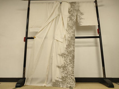 平和屋着物＊夏物 訪問着 白山紬 草花文 証紙付き 仮絵羽 正絹 逸品 未使用 AABE1286jd