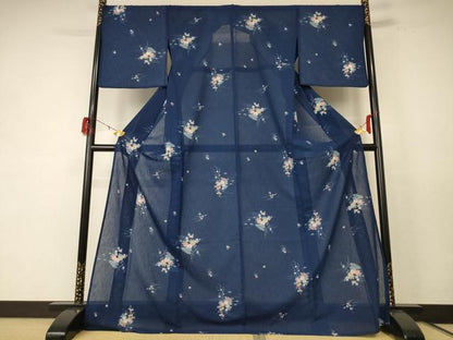 平和屋着物＊夏物 小紋 紗 飾花文 洗える着物 AABE1290jd