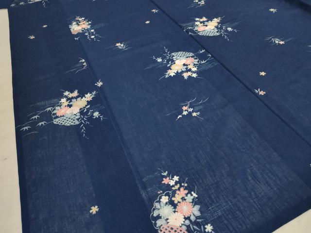 平和屋着物＊夏物 小紋 紗 飾花文 洗える着物 AABE1290jd