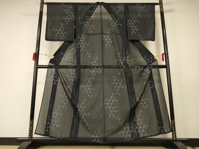 平和屋着物＊夏物　小紋　紗　亀甲花文　洗える着物　未使用　AABH4024jd 平和屋着物＊夏物 小紋 紗 草花文 洗える着物 未使用 AABD8973jd