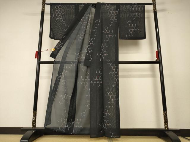 平和屋着物＊夏物　小紋　絽　草花文　洗える着物　AABE4792jd 平和屋着物＊夏物 小紋 絽 草花文 さんび謹製 洗える着物 AABE4777jd