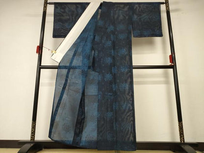 平和屋着物＊夏物 小紋 縦絽 草花文 正絹 逸品 AABE1298jd