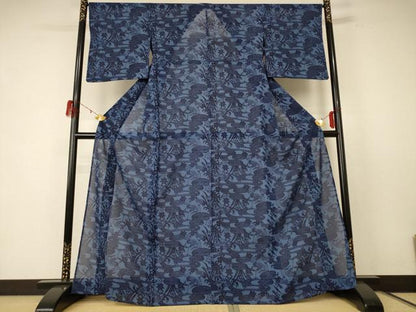 平和屋着物＊夏物 小紋 絽 型染め 流水花鳥文 正絹 逸品 AABE1317jd