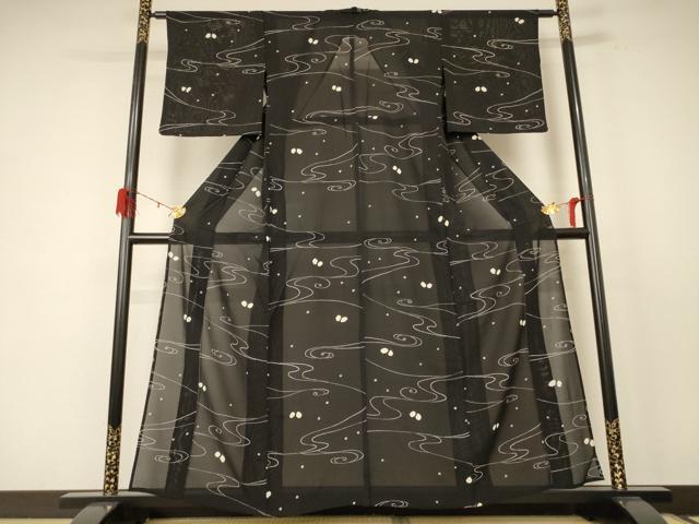 平和屋着物＊夏物 小紋 絽 絞り 流水舞蝶文 正絹 逸品 AABE1325jd