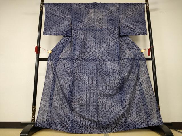 平和屋着物＊夏物　小紋　絽　麻の葉文様　洗える着物　AABE1330jd 平和屋着物＊夏物 小紋 絽 麻の葉文様 洗える着物 AABE1330jd