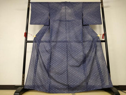 平和屋着物＊夏物 小紋 絽 麻の葉文様 洗える着物 AABE1330jd