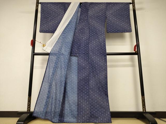 平和屋着物＊夏物 小紋 絽 麻の葉文様 洗える着物 AABE1330jd