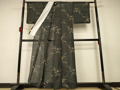平和屋着物＊夏物 小紋 絽 草葉文 洗える着物 AABE1333jd