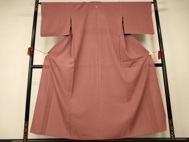 平和屋着物＊夏物 色無地 絽 赭色 洗える着物 AABE1342jd