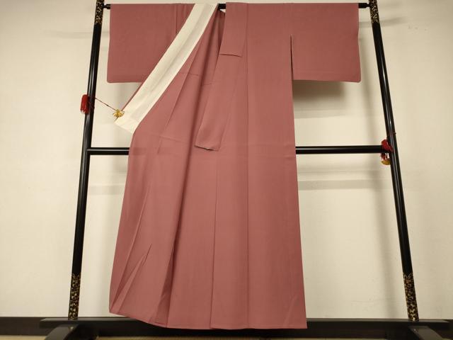 平和屋着物＊夏物 色無地 絽 赭色 洗える着物 AABE1342jd