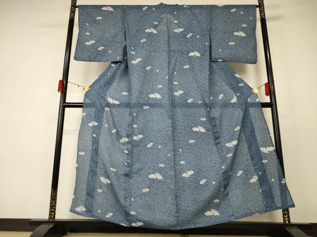 平和屋着物＊夏物 小紋 絽 地紙草花文 洗える着物 AABE1344jd