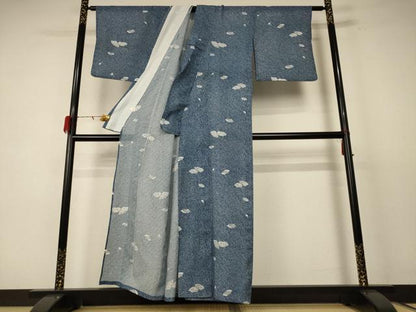 平和屋着物＊夏物 小紋 絽 地紙草花文 洗える着物 AABE1344jd