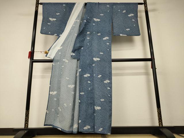 平和屋着物＊夏物 小紋 絽 地紙草花文 洗える着物 AABE1344jd