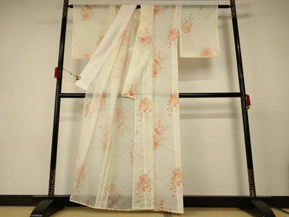 平和屋着物＊夏物 小紋 絽 草花文 洗える着物 AABE1347jd