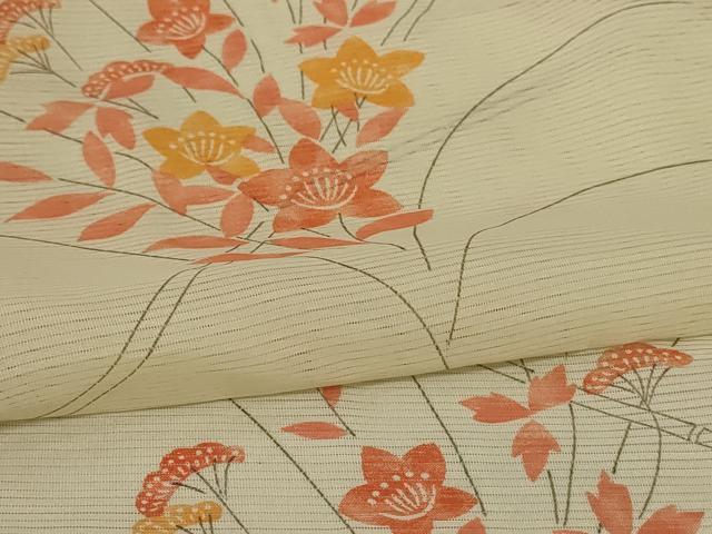 平和屋着物＊夏物 小紋 絽 草花文 洗える着物 AABE1347jd