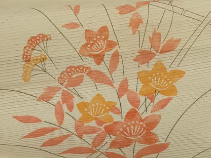 平和屋着物＊夏物 小紋 絽 草花文 洗える着物 AABE1347jd