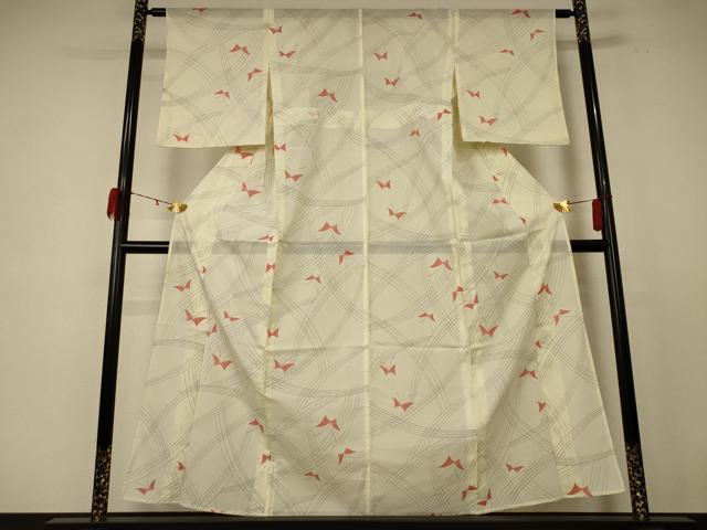 平和屋着物＊夏物 小紋 絽 舞蝶文 洗える着物 AABE1352jd