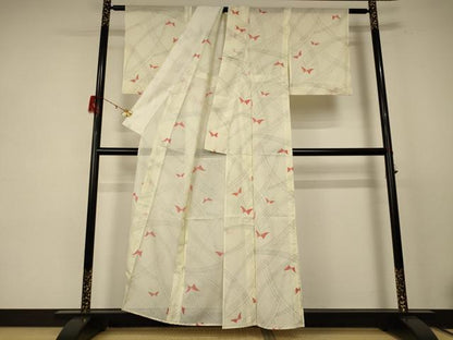 平和屋着物＊夏物 小紋 絽 舞蝶文 洗える着物 AABE1352jd