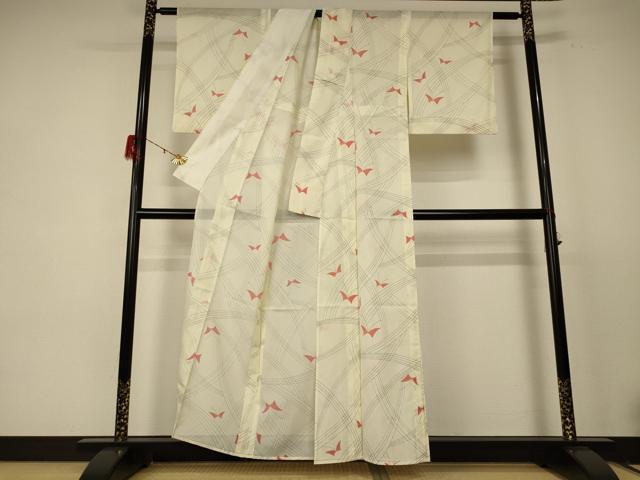 平和屋着物＊夏物 小紋 絽 舞蝶文 洗える着物 AABE1352jd
